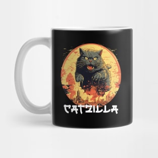 Funny Cat Art Japanese Sunset Catzilla Mug